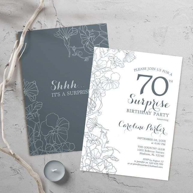 Invitation Slate Blue White Surprise 70e fête d'anniversaire (Créateur téléchargé)