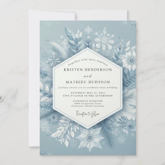 Invitation Slate Blue Winter Bloom Wedding (Devant)