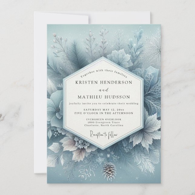 Invitation Slate Blue Winter Bloom Wedding (Devant)