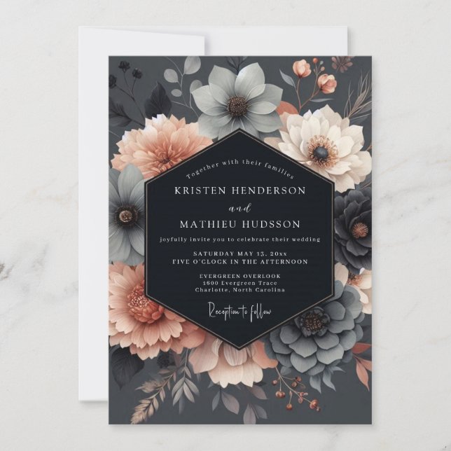 Invitation Slate Blush Moody Bloom Wedding (Devant)