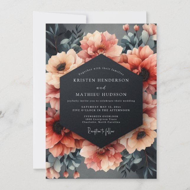 Invitation Slate Coral Still Life Wedding (Devant)
