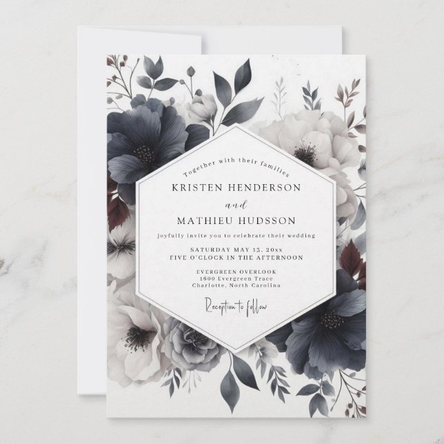 Invitation Slate Dusky Bloom Wedding (Devant)