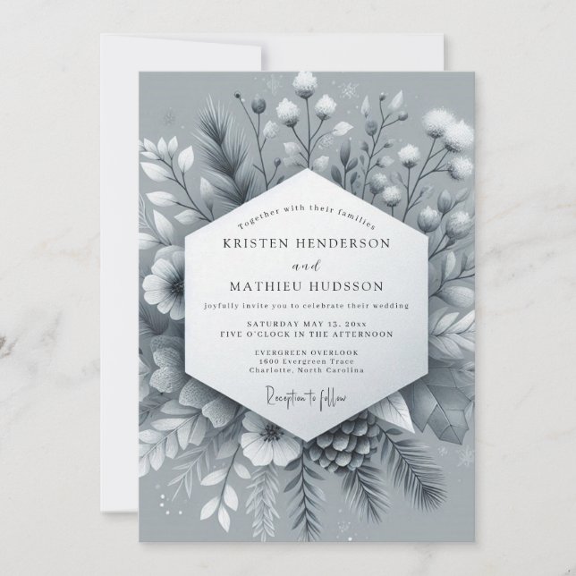 Invitation Slate Frosted Bloom Wedding (Devant)