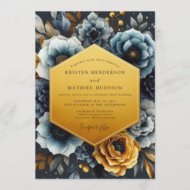 Invitation Slate Gold Moody Bloom Wedding (Devant)