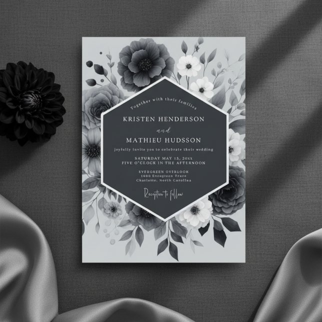 Invitation Slate Gray Floral Romantic Wedding (Créateur téléchargé)