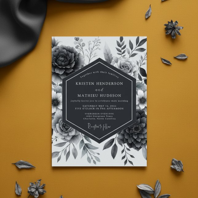 Invitation Slate Gray Moody Floral Wedding (Créateur téléchargé)