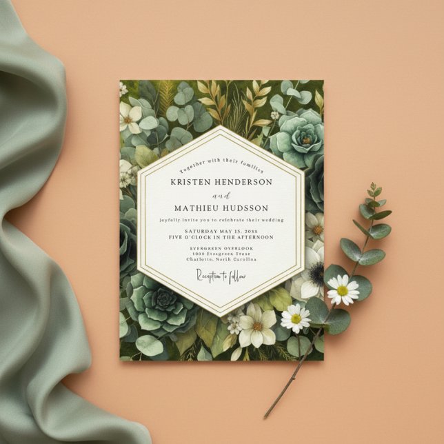 Invitation Slate Green Botanical Opulence Wedding (Créateur téléchargé)