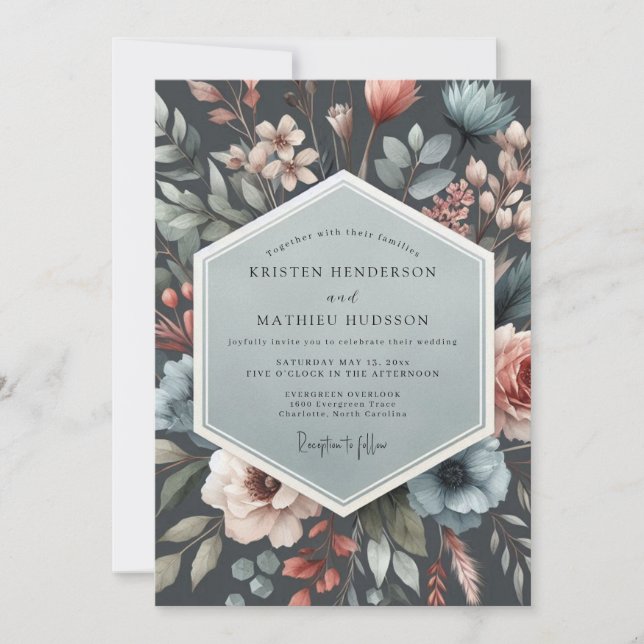 Invitation Slate Nocturnal Flora Wedding (Devant)