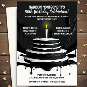 Invitation Sleek Cake Black and White Thème Anniversaire
