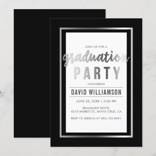 Invitation Sleek Silver & Black Typography Party