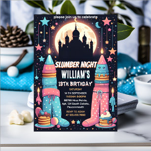 Invitation Sleep stars Sleepover Stwood Party 13e anniversair