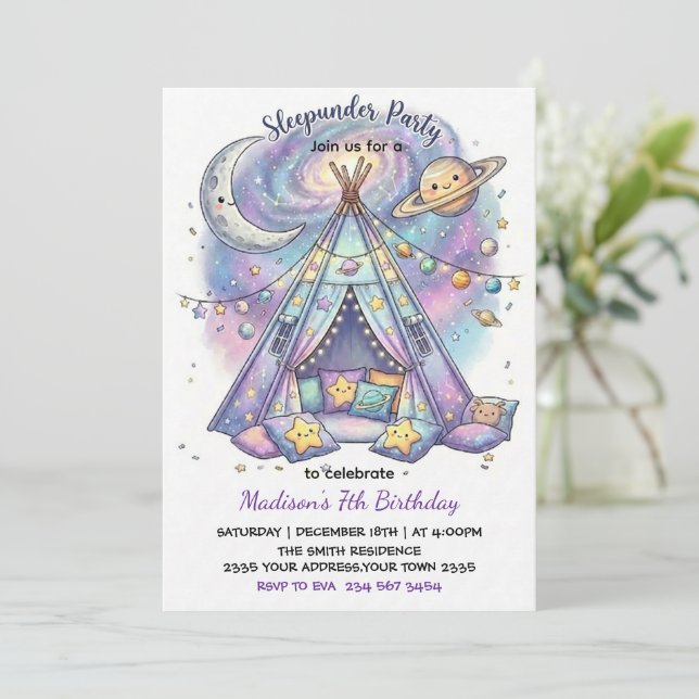 Invitation Sleep Under Cute Boho Sleepover Birthday Party (Debout devant)