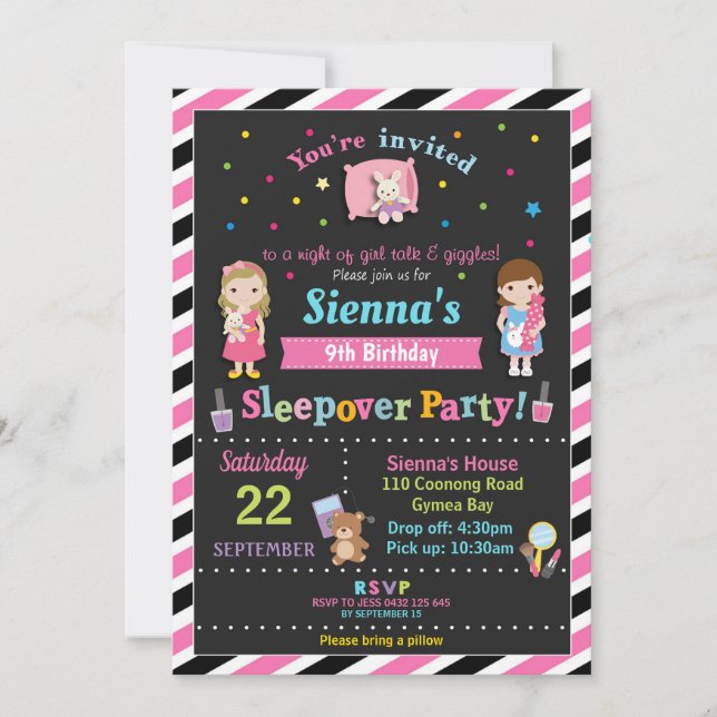 Invitation Sleepover Anniversaire Fête Fête Stwood Girls (Devant)