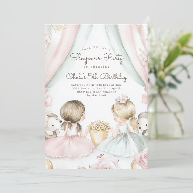 Invitation Sleepover Anniversaire Soirée cinéma Fille anniver (Debout devant)