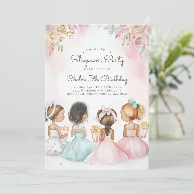 Invitation Sleepover Anniversaire Soirée cinéma Fille anniver (Debout devant)