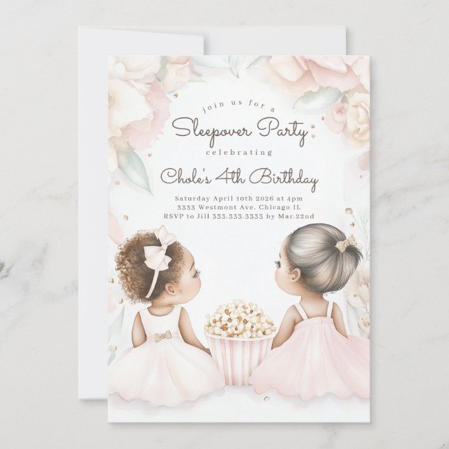Invitation Sleepover Anniversaire Soirée cinéma Fille anniver (Devant)
