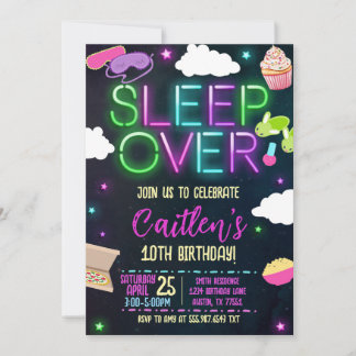 Invitation Sleepover Birthday Neon Slumber Party