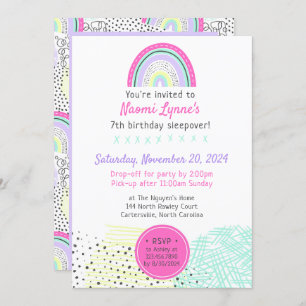 Invitation Sleepover d'anniversaire de la fille Rainbow 90 Pa