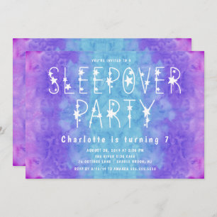 Invitation Sleepover étoilé de filles d'aquarelle bleue