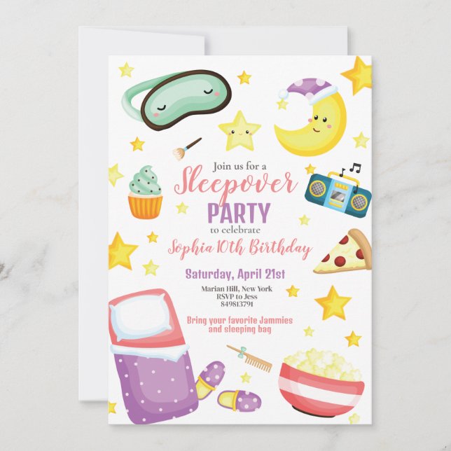 Invitation Sleepover Fête de bois Fille Anniversaire (Devant)
