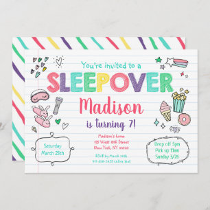 Invitation Sleepover Fête de bois Rainbow Girl Anniversaire