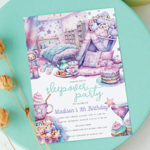 Invitation Sleepover Fille Anniversaire Fête Pastel Fun