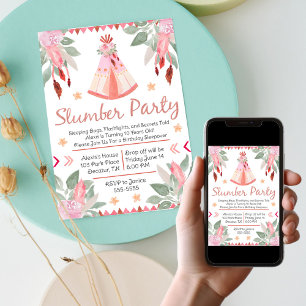 Invitation Sleepover Fille de la fête du bois rose Teepee Ann