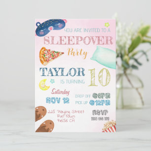Invitation Sleepover Fille Fête de bois d'oeuvre Anniversaire