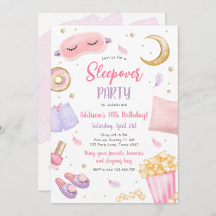 Invitation Sleepover Fille Spa rose Anniversaire Inv