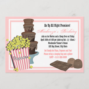 Invitation Sleepover film Popcorn et chocolat