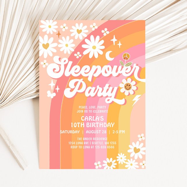 Invitation Sleepover Party Daisy Retro Hippie Anniversaire (Créateur téléchargé)