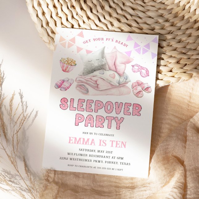 Invitation Sleepover Party Stwood Party Rose Girl Anniversair (Créateur téléchargé)