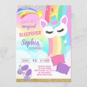 Invitation Sleepover Party Unicorn Rainbow Stwood Anniversair