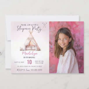 Invitation Sleepover Photo Boho Teepee Stwood Party Anniversa