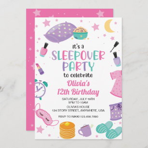 Invitation Sleepover soirée rose violet entre