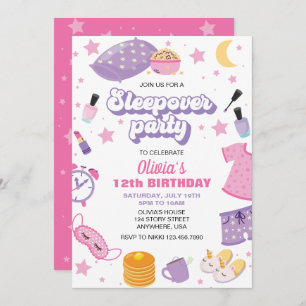 Invitation Sleepover soirée rose violet entre