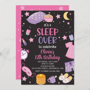 Invitation Sleepover soirée rose violet entre