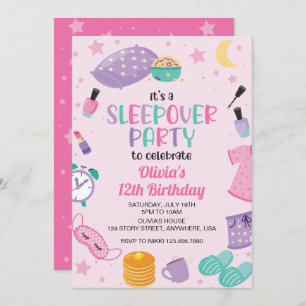 Invitation Sleepover soirée rose violet entre
