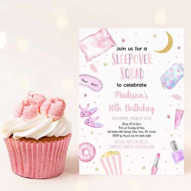 Invitation Sleepover Squad Pink Tween Girl Anniversaire (Créateur téléchargé)