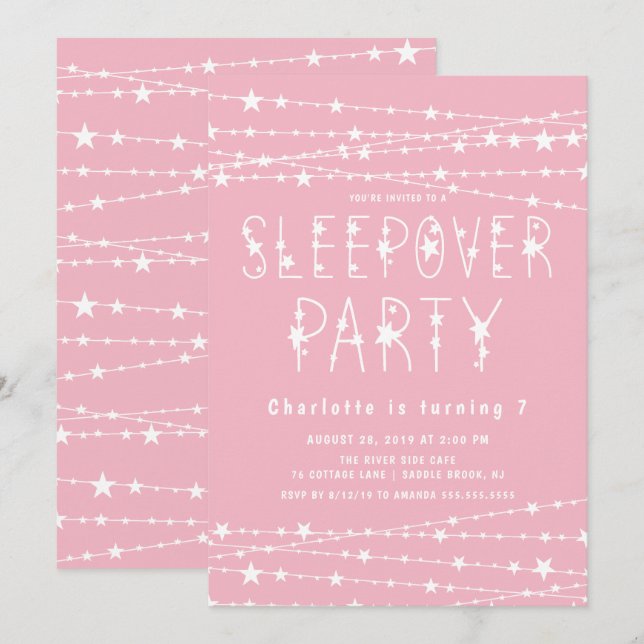 Invitation Sleepover Stars Anniversaire (Devant / Derrière)