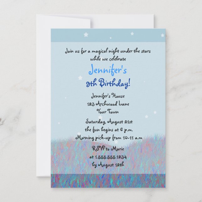 Invitation Sleepover Under the Stars Birthday Party - Blue (Devant)