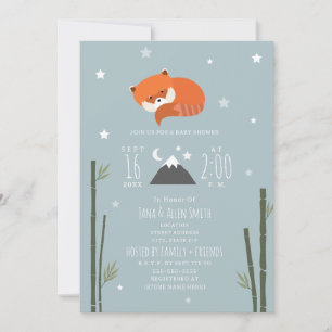 Invitation Sleepy Red Panda Bamboo Blue Boy Baby shower