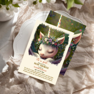 Invitation Sleepy Unicorn Digital Peinture Baby Girl Douche