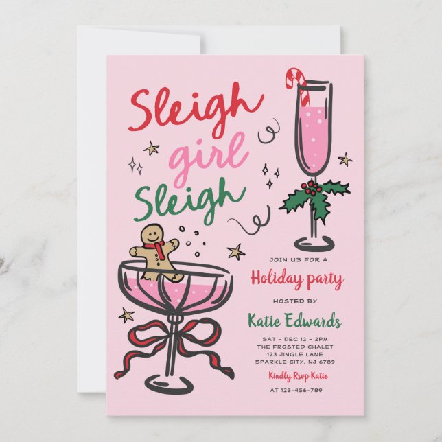 Invitation Sleigh Girl Sleigh Funny Christmas Cocktail Party (Devant)