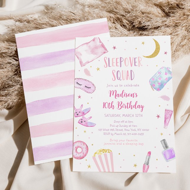 Invitation Slepover Squad Stwood Party Pink Tween Anniversair (Créateur téléchargé)