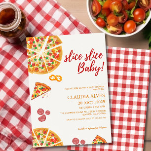 Invitation Slice Baby plaid rouge Pizza baby shower