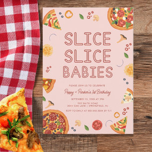 Invitation Slice moderne Baby Twins Anniversaire
