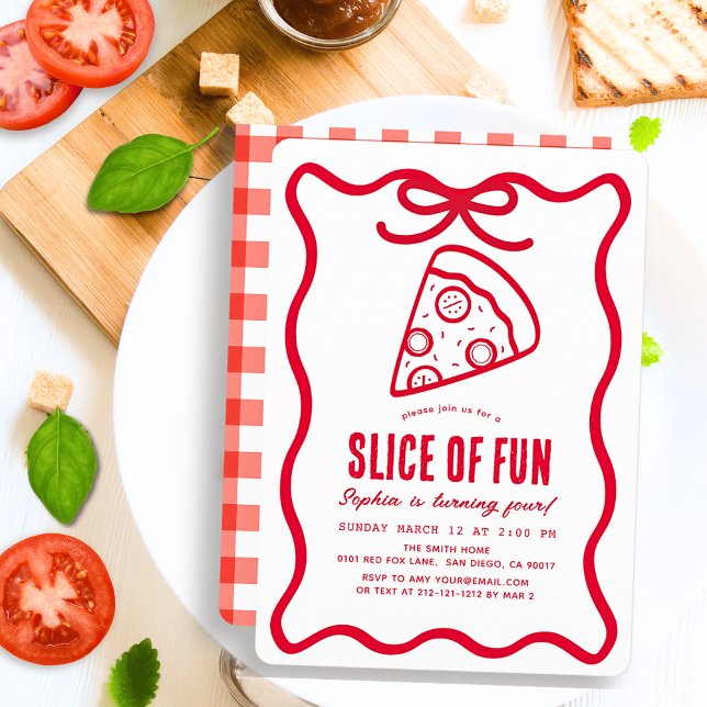 Invitation Slice of Fun Red Hand-drawn Pizza Birthday (Créateur téléchargé)