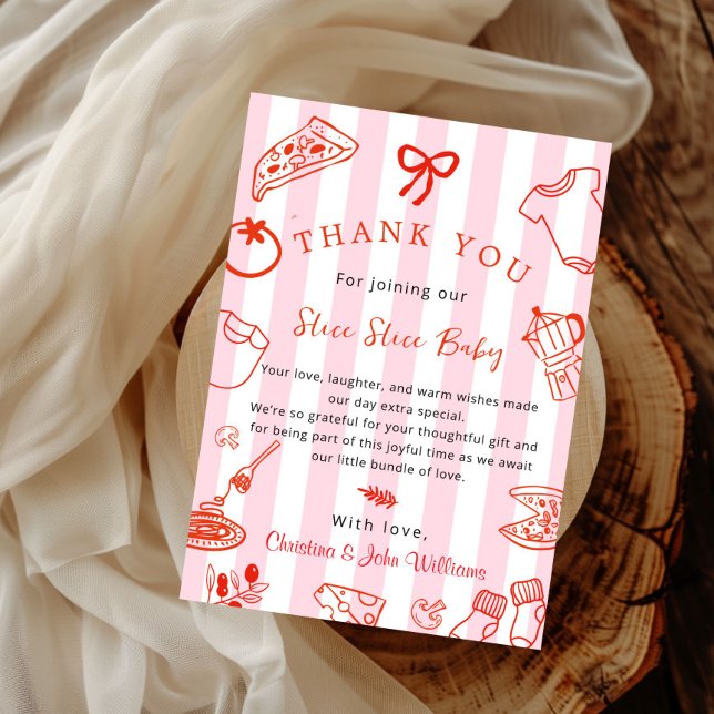 Invitation Slice Slice Baby Pizza Baby Shower Thank you Card (Red and Pink Slice Slice Baby Shower thank you card)