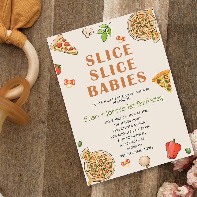 Invitation Slice Slice Baby Pizza Baby Twins Anniversaire (Créateur téléchargé)